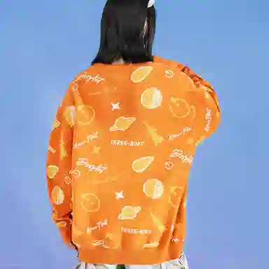 三体 水滴战舰末日之战系列 美式高街休闲满印趣味创意提花保暖圆领宽松简约打底针织衫 男女同款