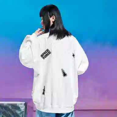 三体 战舰系列 满天星烫钻卡通图案不规则绣花简约美式复古基础款高街潮牌时尚百搭舒适学生多巴胺休闲宽松长袖卫衣 男女同款