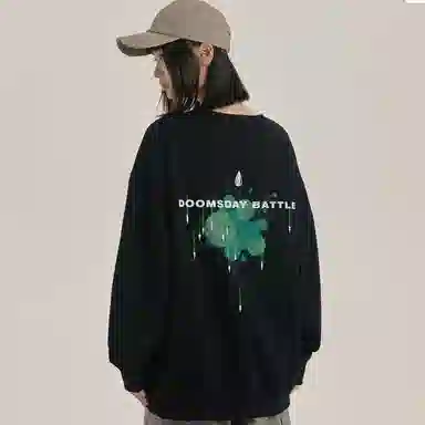 三体 美式复古基础款圆领套头宽松时尚百搭潮牌纯色简约个性重磅休闲长袖卫衣 男女同款