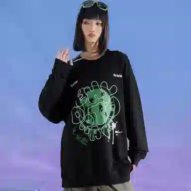 三体 脱水系列 美式复古字母涂鸦印花休闲宽松基础圆领套头百搭重磅长袖卫衣 男女同款