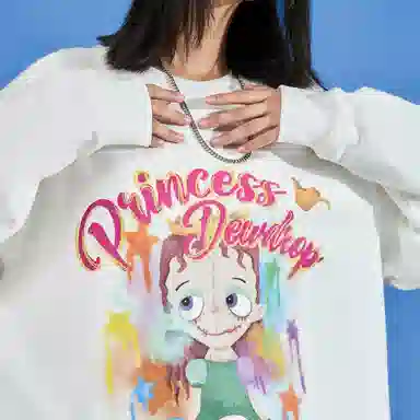 三体 露珠公主云天明的三个童话系列 卡通像宽松圆领套头美式高街简约通勤卫衣 男女同款