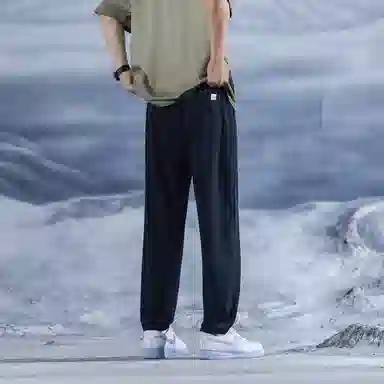 三体 水滴系列 冰丝垂感透气薄款简约基础直筒百搭宽松阔腿纯色美式复古高街潮牌学院风多巴胺学生显瘦时尚休闲裤 男女同款