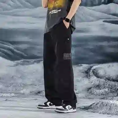 三体 水滴危机系列 简约休闲字母印花纯色基础款直筒百搭宽松垂感机能美式复古高街潮牌时尚日系户外机能风工装裤 男女同款