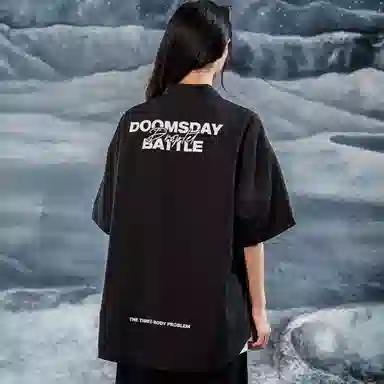 三体 水滴末日之战系列 简约休闲字母印花纯色翻领开衫美式复古宽松高街潮牌时尚百搭舒适学生多巴胺薄短袖衬衫 男女同款