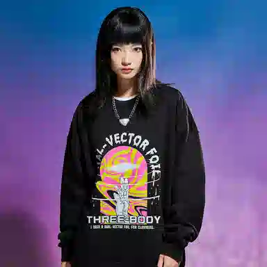 三体 二向箔系列 基础宽松简约字母印花休闲圆领套头打底内搭长袖重磅卫衣 男女同款