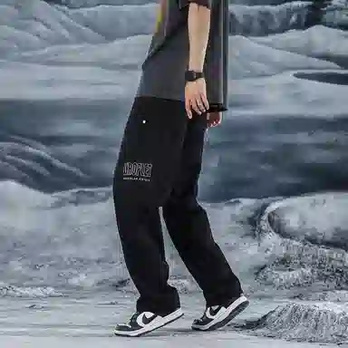 三体 水滴危机系列 简约休闲字母印花纯色基础款直筒百搭宽松垂感机能美式复古高街潮牌时尚日系户外机能风工装裤 男女同款