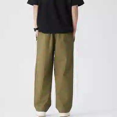 三体 三体文明系列 基础款纯色简约抽绳系带工装纯棉水洗直筒休闲裤 男女同款