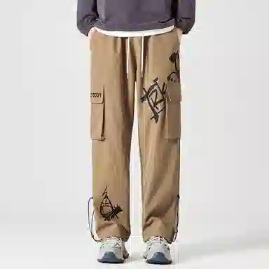 三体 文明水滴系列 简约趣味涂鸦印花宽松百搭抽绳基础款垂感直筒可调节脚口美式复古高街潮牌时尚舒适学生多巴胺休闲裤 男女同款