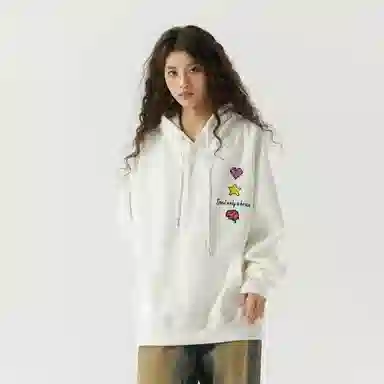 三体 美式复古简约基础款纯色字母印花休闲宽松高街潮牌街头嘻哈百搭连帽重磅卫衣 男女同款