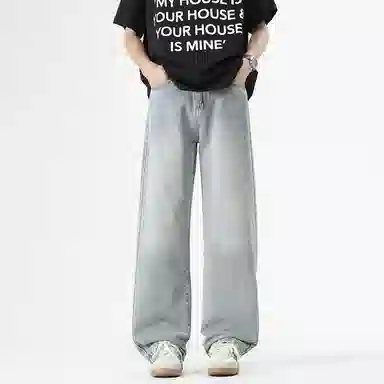 布客行 美式高街复古水洗宽松直筒垂感休闲百搭款牛仔裤 男女同款