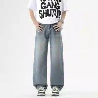 布客行 美式高街复古水洗宽松直筒垂感休闲百搭款牛仔裤 男女同款