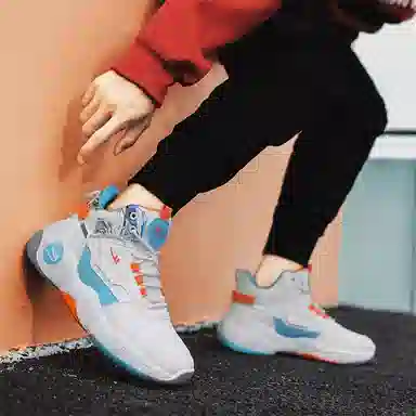 Warrior High-Top Basketball Sneakers White Blue Orange