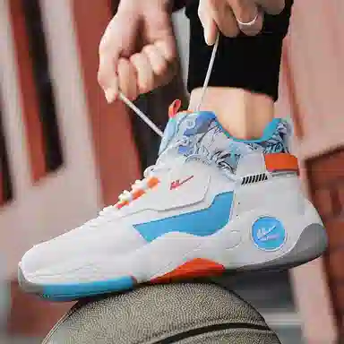 Warrior High-Top Basketball Sneakers White Blue Orange