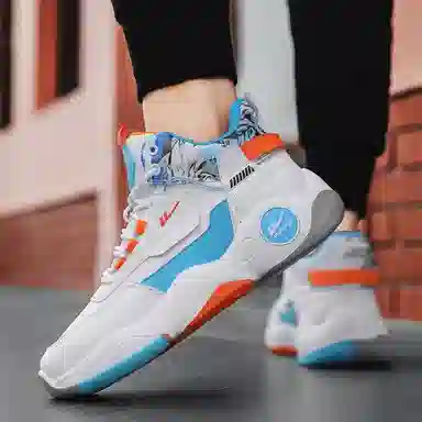 Warrior High-Top Basketball Sneakers White Blue Orange