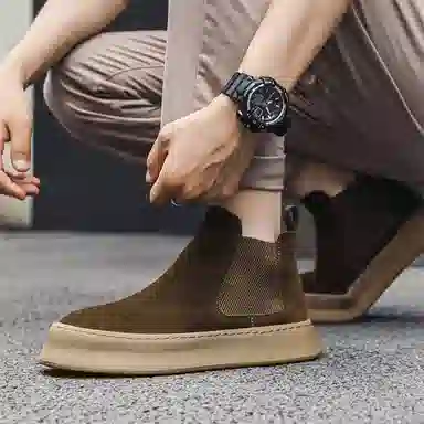 敦奴 牛反绒 潮流时尚 舒适休闲 短筒 切尔西靴 男款
