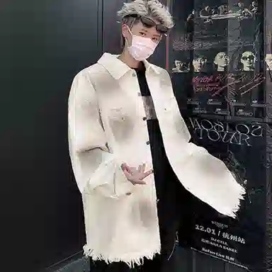 虫小绿 美式高街复古潮流破坏毛边牛仔外套 男女同款