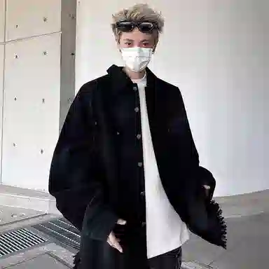 虫小绿 美式高街复古潮流破坏毛边牛仔外套 男女同款