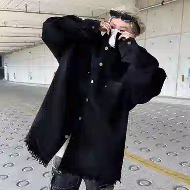 虫小绿 美式高街复古潮流破坏毛边牛仔外套 男女同款