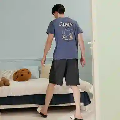 芬腾 纯棉圆领柔软短袖短裤睡衣套装 男款