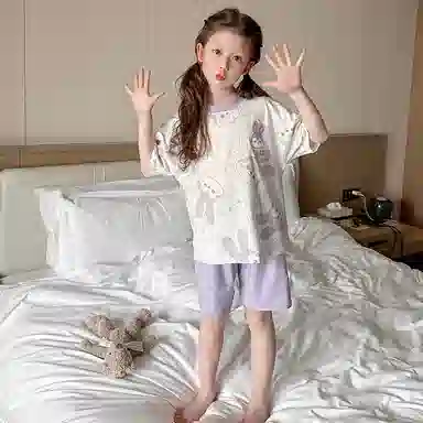 儿童款 芬腾 纯棉短袖圆领卡通可爱睡衣套装 香芋紫