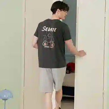 芬腾 纯棉圆领柔软短袖短裤睡衣套装 男款