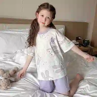 儿童款 芬腾 纯棉短袖圆领卡通可爱睡衣套装 香芋紫