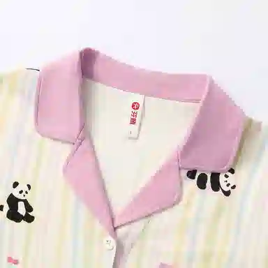 芬腾 女士春秋季纯棉长袖长裤彩色条纹熊猫开衫家居服睡衣套装 女款