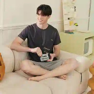 芬腾 纯棉圆领柔软短袖短裤睡衣套装 男款