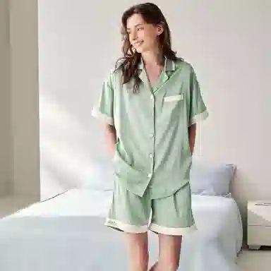 芬腾 薄款凉感抗菌短袖宽松大码短裤睡衣套装 女款