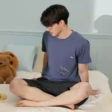 芬腾 纯棉圆领柔软短袖短裤睡衣套装 男款