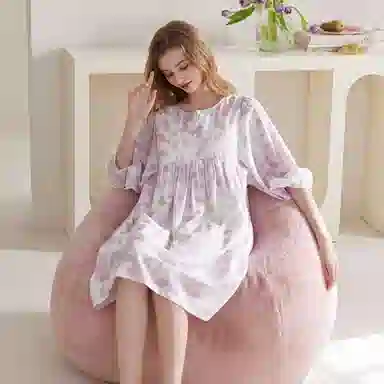 芬腾 宽松休闲圆领睡裙 女款 浅紫