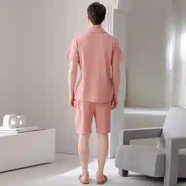 芬腾 纯棉宽松休闲开衫睡衣套装 男款 藕粉