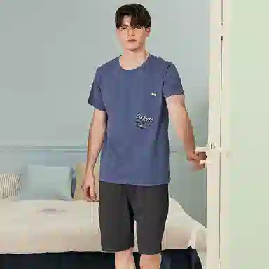 芬腾 纯棉圆领柔软短袖短裤睡衣套装 男款