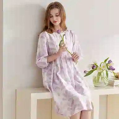 芬腾 宽松休闲圆领睡裙 女款 浅紫