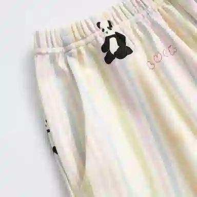 芬腾 女士春秋季纯棉长袖长裤彩色条纹熊猫开衫家居服睡衣套装 女款