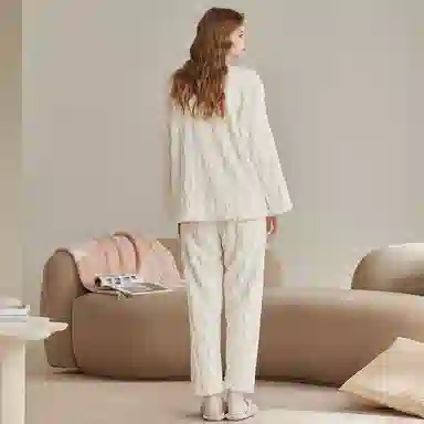 芬腾 珊瑚绒睡衣女秋冬季加绒加厚保暖法兰绒加大码 家居套装  女款  米杏 果绿 蓝色