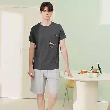 芬腾 纯棉圆领柔软短袖短裤睡衣套装 男款