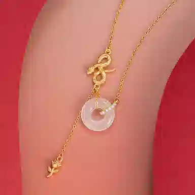 年年喜 【巳岁平安】灵蛇缠玉平安扣小众新中式国潮精致优雅锁骨链个性本命年复古送礼#好运 玉髓 项链 女款