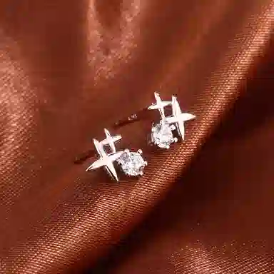 年年喜 新款设计感星星耳环小众简约 显白高级文艺优雅气质甜美 锆石 耳钉 男女同款情侣款