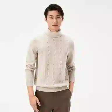 恒源祥 纯色休闲高领毛衣 男款