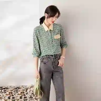 恒源祥 高级感印花雪纺上衣长袖衬衫 女款