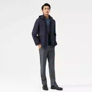 恒源祥 纯色简约可脱卸帽加厚中长款保暖棉服 男款