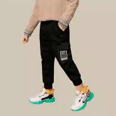 恒源祥 字母印花加绒加厚松紧腰束脚休闲裤 儿童款 黑色