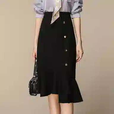 恒源祥 细腻舒适柔和包臀不规则休闲长裙 黑色