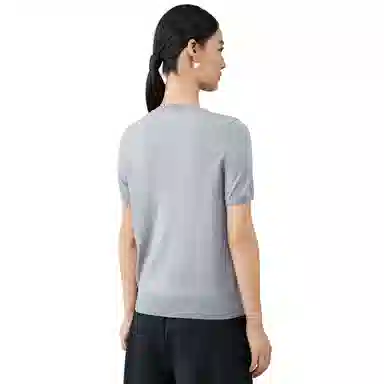 恒源祥 羊毛衫女纯圆领纯色短袖修身针织衫 女款