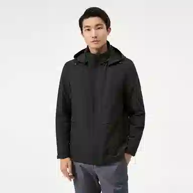 恒源祥 纯色简约可脱卸帽加厚中长款保暖棉服 男款