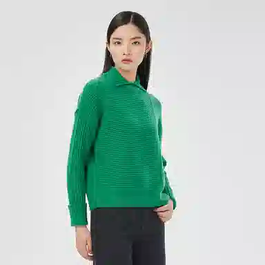 恒源祥 纯色翻领针织落肩羊绒衫 女款