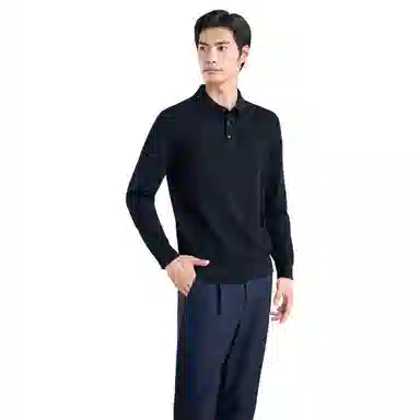 恒源祥 纯色翻领套头休闲毛衣 男款