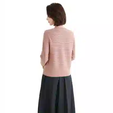 恒源祥 亮丝条纹针织单排扣开衫长袖毛衣 女款