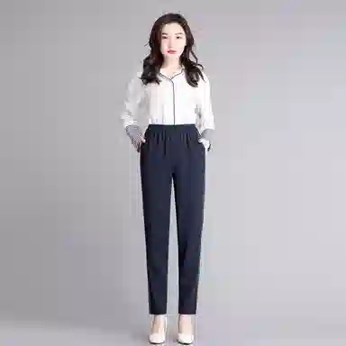 恒源祥 直筒镶边纯色九分休闲裤 女款